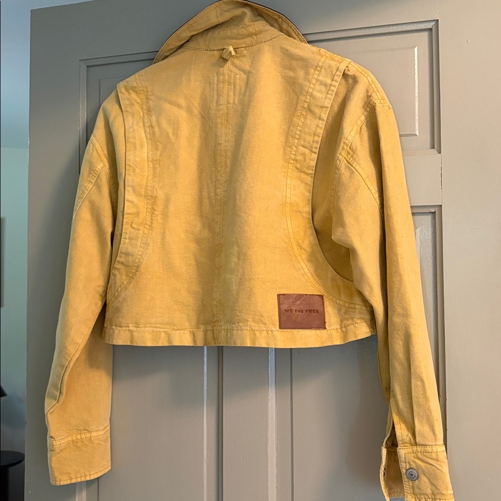 Free People We The Free Cropped Martha Yellow Jacket with Brown Collar size XS - Picture 7 of 7
